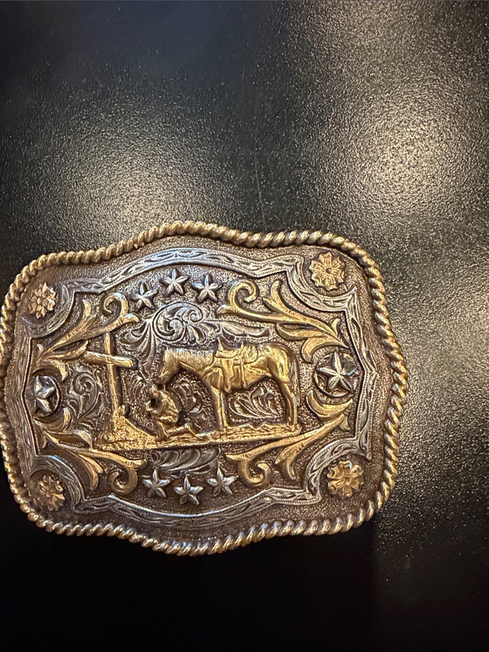 Western Decorative Buckle with Gold & Silver Tone Horse Motif